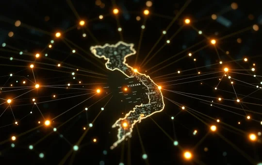 Vietnam's revolutionary NDAChain platform symbolizing the future of secure digital identity and blockchain governance.