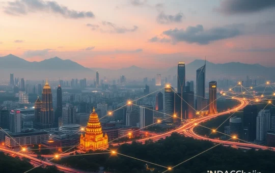 A visual representation of Vietnam's revolutionary NDAChain securing digital identity verification and streamlining government transactions.