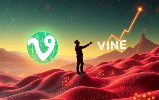 VINE coin chart skyrocketing with Elon Musk's silhouette and Vine app logo, symbolizing its dramatic VINE coin rally.