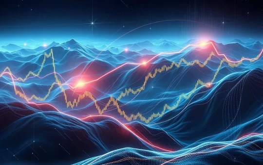 Abstract digital representation of a crypto market, showing volatility curves and a central focus on how volatility futures enhance risk management for investors.