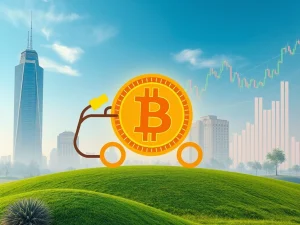Volcon's bold Bitcoin Treasury Strategy with a large Bitcoin symbol and financial graphs.