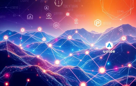 A digital network illustrating the future of Web3 Adoption, where Oraichain, Pinlink, and RSS3 drive AI tokenization and decentralized data infrastructure.