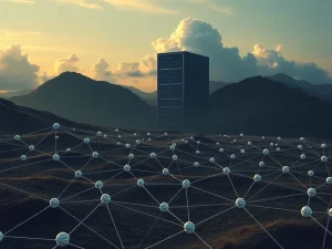 Illustrates Web3's critical challenge, showing decentralized networks grappling with dependence on centralized cloud infrastructure.