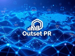 A visual representation of Web3 PR success, showing data analytics, media impressions, and global reach for blockchain projects.