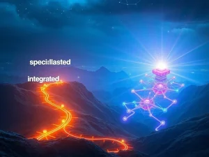A dynamic visual depicting the exponential blockchain growth of Web3 projects, illustrating the strategic fork between specialized and integrated models.