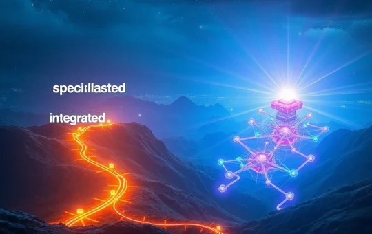 A dynamic visual depicting the exponential blockchain growth of Web3 projects, illustrating the strategic fork between specialized and integrated models.