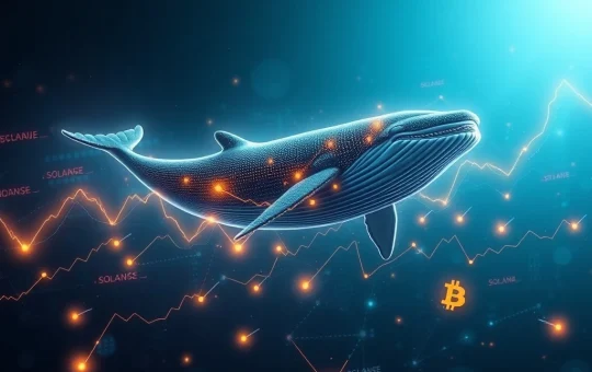 Digital whale overseeing crypto charts, symbolizing the impact of whale activity on altcoin gains and market movements.