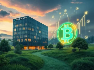 A visual representation of Windtree Therapeutics transitioning into institutional crypto, with BNB symbols and a rising market chart.