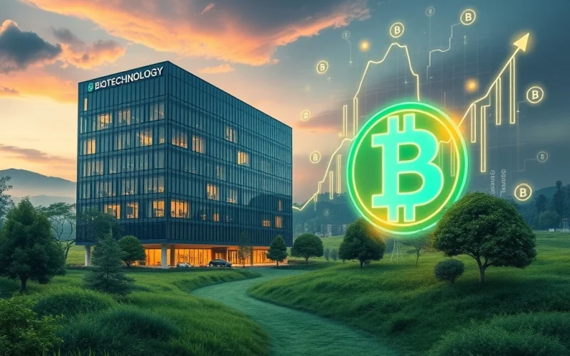 A visual representation of Windtree Therapeutics transitioning into institutional crypto, with BNB symbols and a rising market chart.