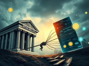 Tyler Winklevoss points accusingly at a JPMorgan logo, symbolizing the escalating Winklevoss JPMorgan conflict over crypto banking access.