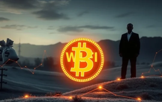 A visual representation of WLFI token's market entry, showing digital currency symbols, institutional investment, and subtle nods to the Trump family's involvement, highlighting the WLFI Token's controversial launch.