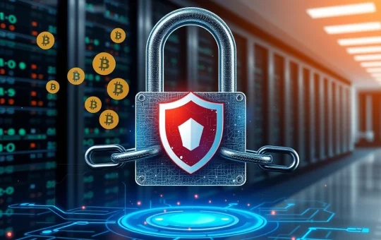 A visual representation of the WOO X crypto breach, showing a digital lock and cryptocurrency symbols, highlighting the $14M loss and the platform's commitment to reimbursement.