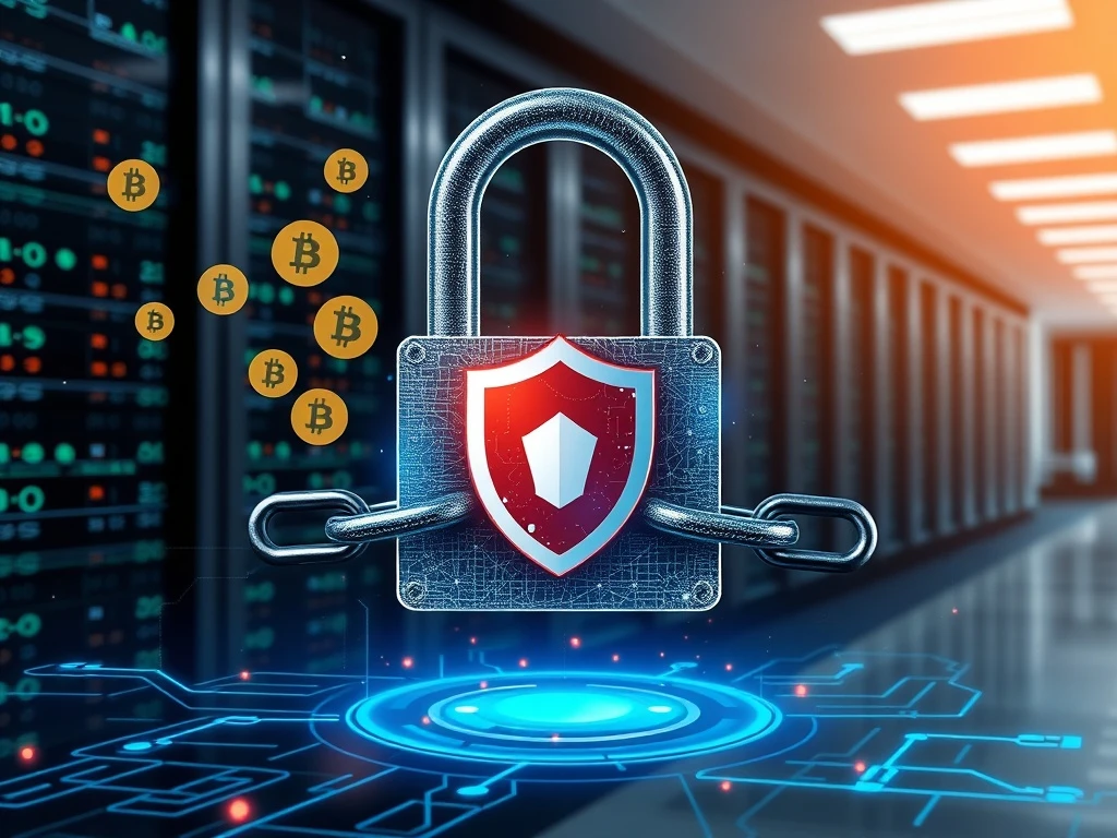 A visual representation of the WOO X crypto breach, showing a digital lock and cryptocurrency symbols, highlighting the $14M loss and the platform's commitment to reimbursement.