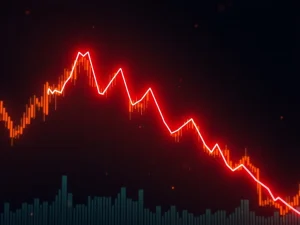 Worldcoin price chart showing sharp decline under bearish trendline pressure