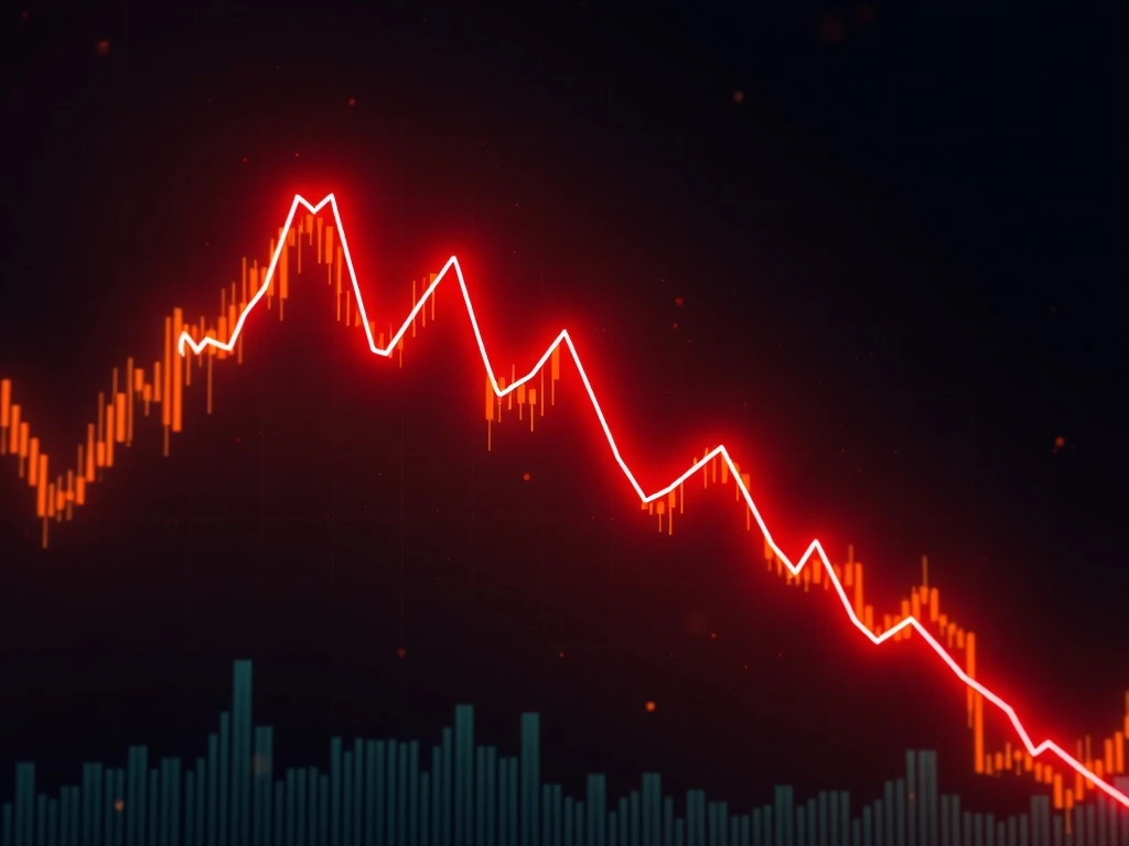 Worldcoin price chart showing sharp decline under bearish trendline pressure