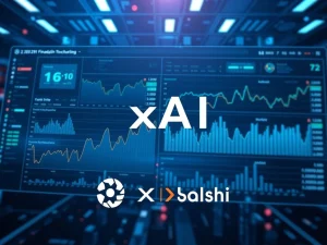 AI-powered financial charts with xAI and Kalshi logos, symbolizing their groundbreaking xAI Kalshi partnership in prediction markets.