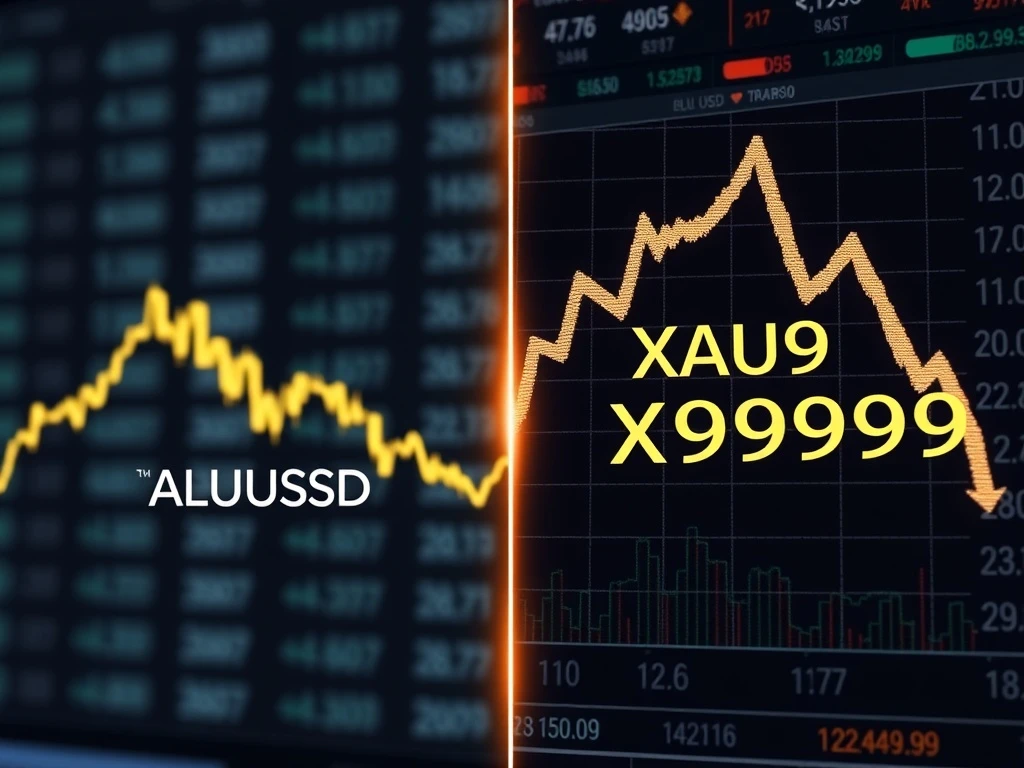 Divergent market trends showing XAUUSD gold price stability versus a dramatic XAU9999 crypto crash chart.
