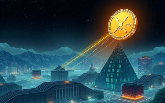 XRP coin soaring high above financial institutions in 2025