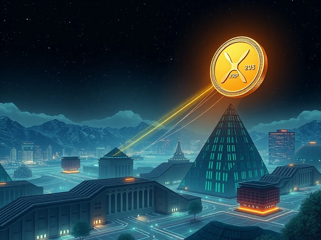 XRP coin soaring high above financial institutions in 2025