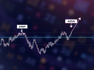 Chart showing XRP and ADA price movements with highlighted support and resistance levels, symbolizing strategic cryptocurrency analysis.