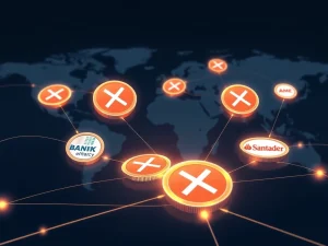 A visual representation of XRP adoption, showing XRP connecting major financial institutions for efficient cross-border payments.