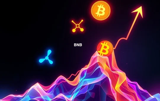 Depicts the surge of XRP, BNB, and other altcoins reaching new peaks, symbolizing the current altcoin rally and shift in Bitcoin dominance.