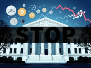 A visual representation of the SEC's crucial decision to halt the Bitwise crypto ETF, impacting XRP and broader digital asset markets.