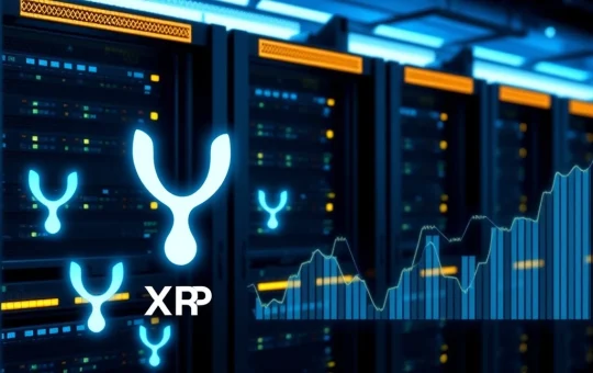 A digital representation of secure XRP cloud mining operations, symbolizing the potential for passive crypto income through BAY Miner's zero-fee platform.