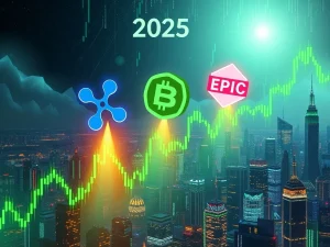 Chart depicting strong XRP News Today with bullish trends for XRP, HBAR, and EPIC, symbolizing the crypto market rally in 2025.