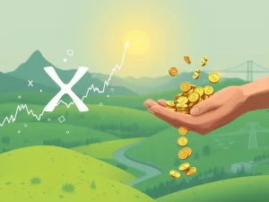 An illustration showing stable on-chain dividends amidst volatile XRP price charts, symbolizing passive crypto income.