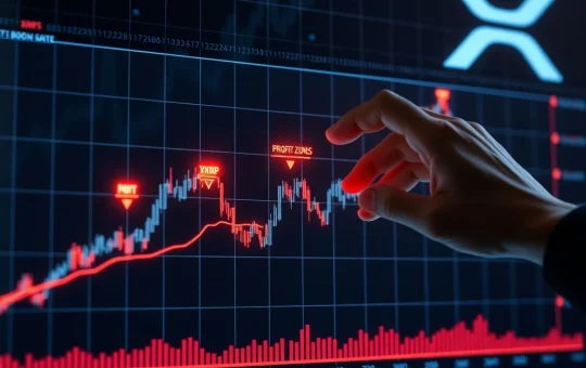 A visual representation of XRP price charts with Elliott Wave patterns, highlighting key XRP profit zones and potential surge targets.