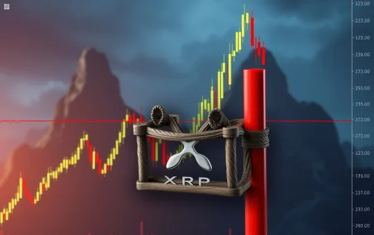 An XRP price chart displaying a sharp decline and rapid rebound, symbolizing the largest crypto bear trap in market history.