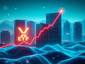 A chart showing the explosive XRP price surge driven by XRP ETF approval hopes and institutional investment.