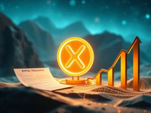 XRP coin symbol with rising graph and regulatory documents representing ETF approval.