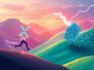 A visual metaphor depicting XRP ETFs and Solana blockchain competing, representing the future of crypto investments.