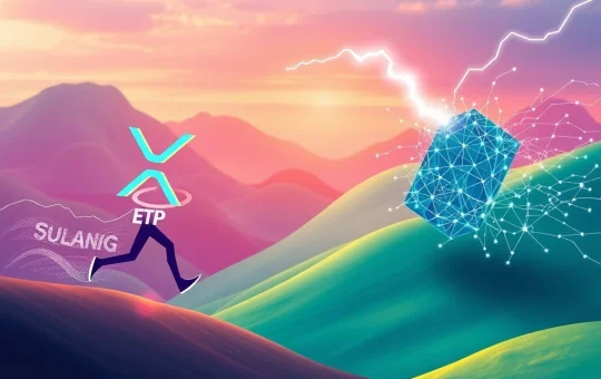 A visual metaphor depicting XRP ETFs and Solana blockchain competing, representing the future of crypto investments.