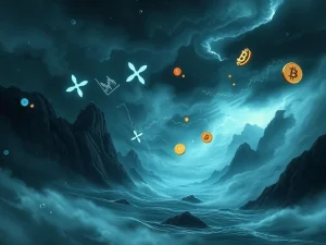 Chart showing a sharp decline in XRP and Ethereum prices, symbolizing crypto liquidations and market volatility.