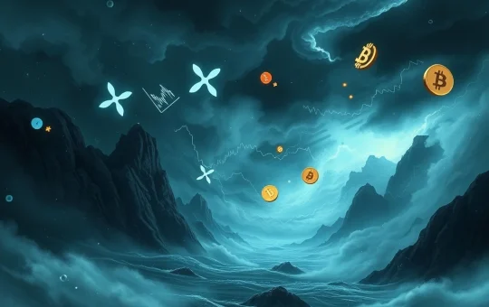 Chart showing a sharp decline in XRP and Ethereum prices, symbolizing crypto liquidations and market volatility.