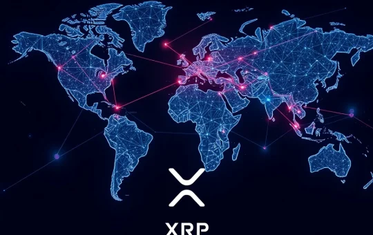 A visual representation of XRP's pivotal role in global financial stability, showing secure cross-border payment networks.