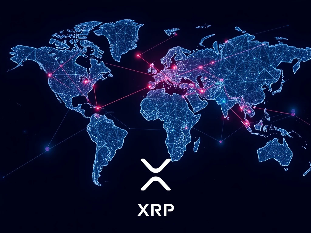 A visual representation of XRP's pivotal role in global financial stability, showing secure cross-border payment networks.