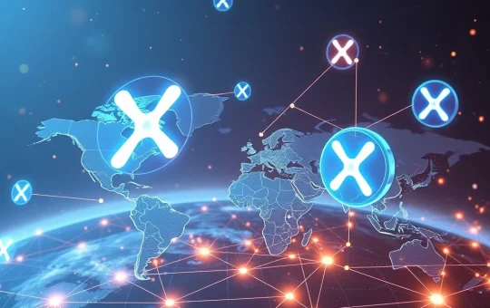Visualizing XRP's pivotal role in global financial stability, with blockchain technology facilitating secure cross-border payments.