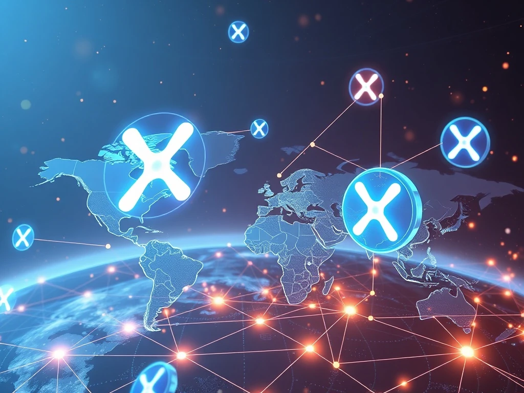 Visualizing XRP's pivotal role in global financial stability, with blockchain technology facilitating secure cross-border payments.