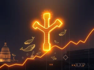 XRP golden cross formation on a chart, signaling a potential price rally driven by whale accumulation and institutional adoption.
