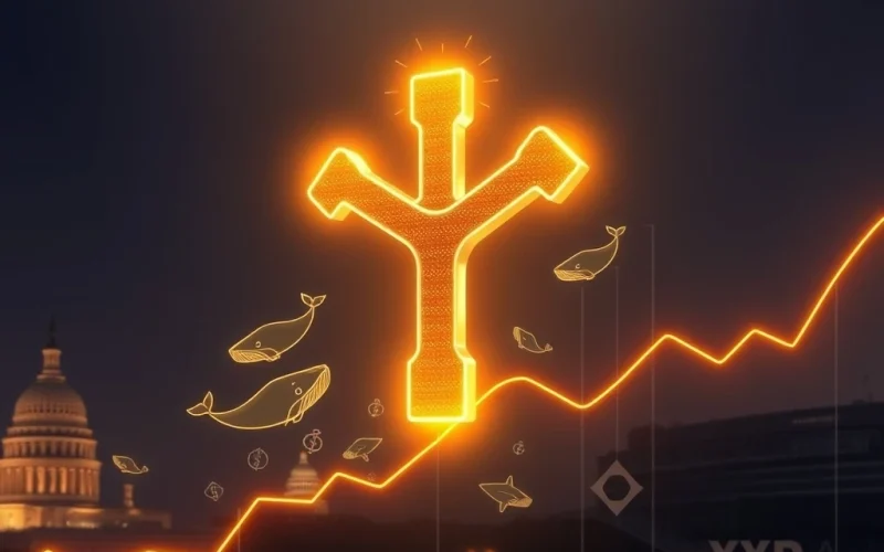 XRP golden cross formation on a chart, signaling a potential price rally driven by whale accumulation and institutional adoption.