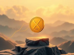 A visual representation of XRP stabilizing, with golden arrows indicating potential daily returns from a cloud mining platform like GoldenMining.