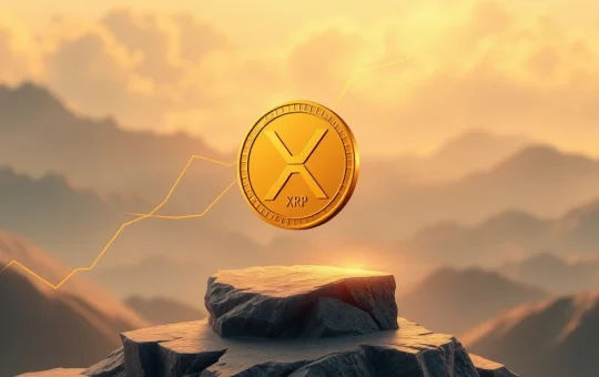 A visual representation of XRP stabilizing, with golden arrows indicating potential daily returns from a cloud mining platform like GoldenMining.