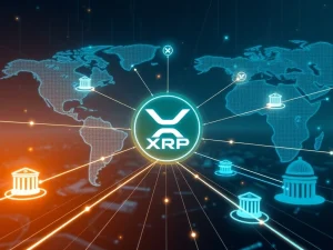 Visualizing XRP institutional adoption, connecting major banks for efficient global cross-border payments.