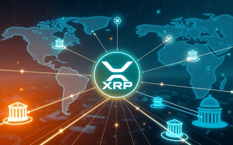 Visualizing XRP institutional adoption, connecting major banks for efficient global cross-border payments.