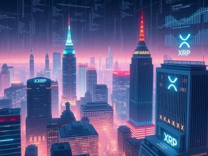 A visual representation of XRP's institutional adoption, showing financial charts surging and digital assets connecting with traditional finance, reflecting the growing XRP Futures market.