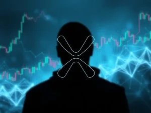 A visual representation of XRP investment challenges, depicting price volatility and the shadow of insider selling against a backdrop of regulatory documents.